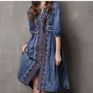 Denim midi length 3/4 sleeve dress